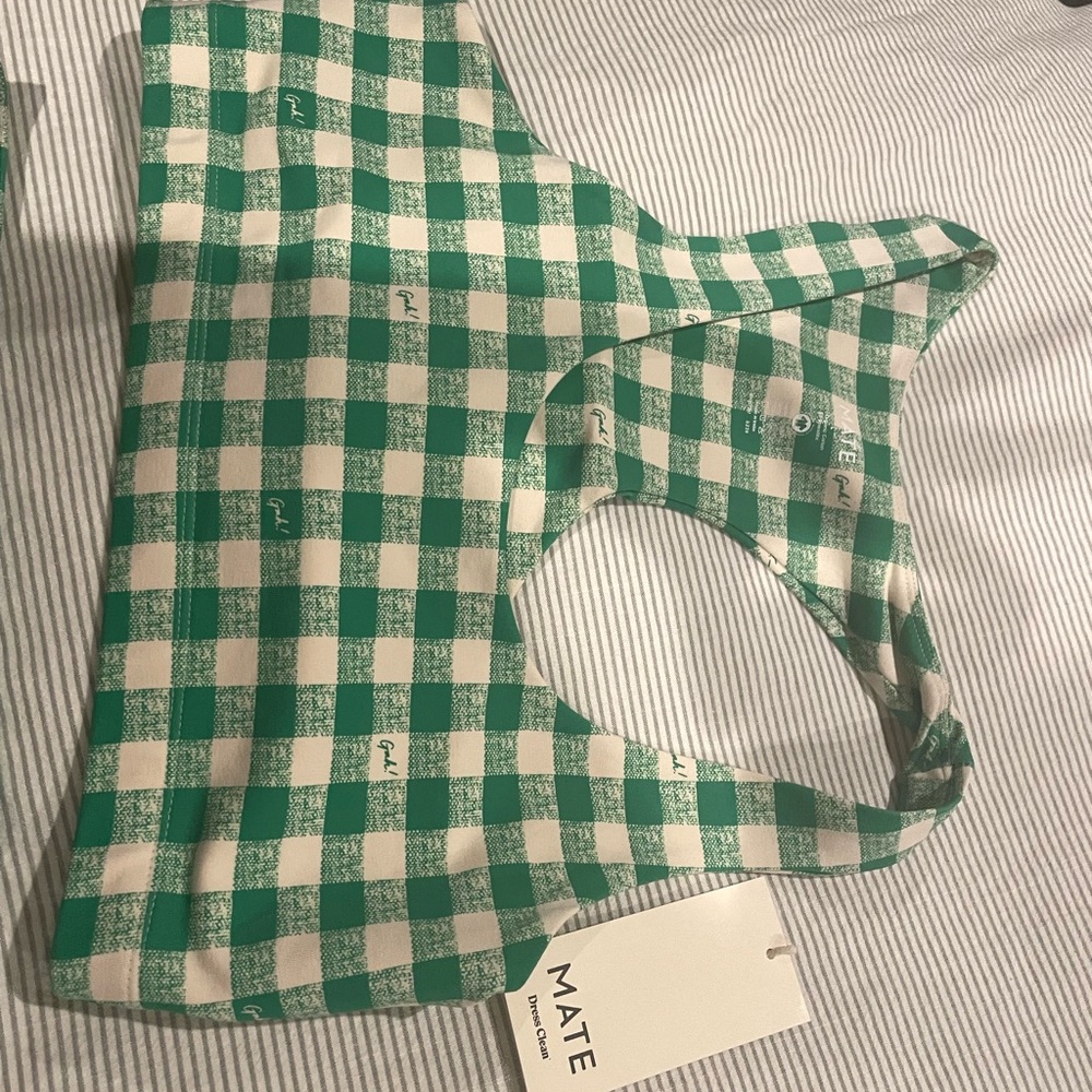 Lisa Say Gah x MATE the Label Green White Gingham L Sports Bra / M Shorts - Picture 2 of 5